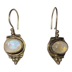 Vintage Moonstone And Sterling Silver Artisan Drop Earrings